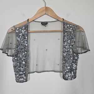 Vtg Y2K Rue 21 Gray Silver Beaded Sequin Mesh Bolero Shrug Fairy Mcbling Small
